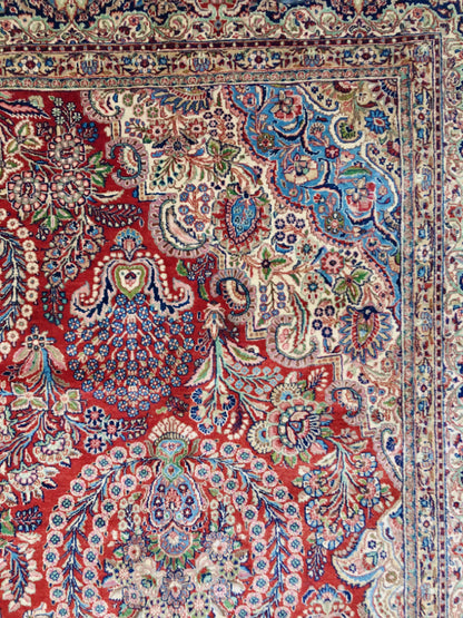 Antique Persian Kasvin (10'09"x17'08") red/navy