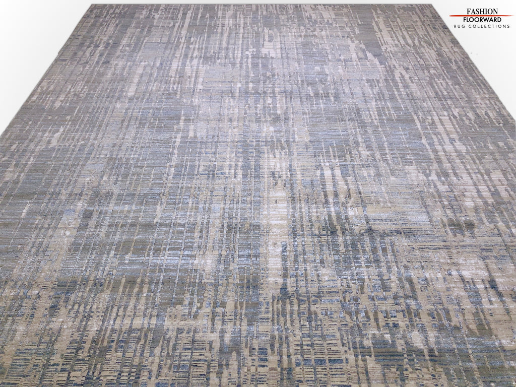 Carved, Contemporary Tibetan-Style 12x15 (blue/gray)