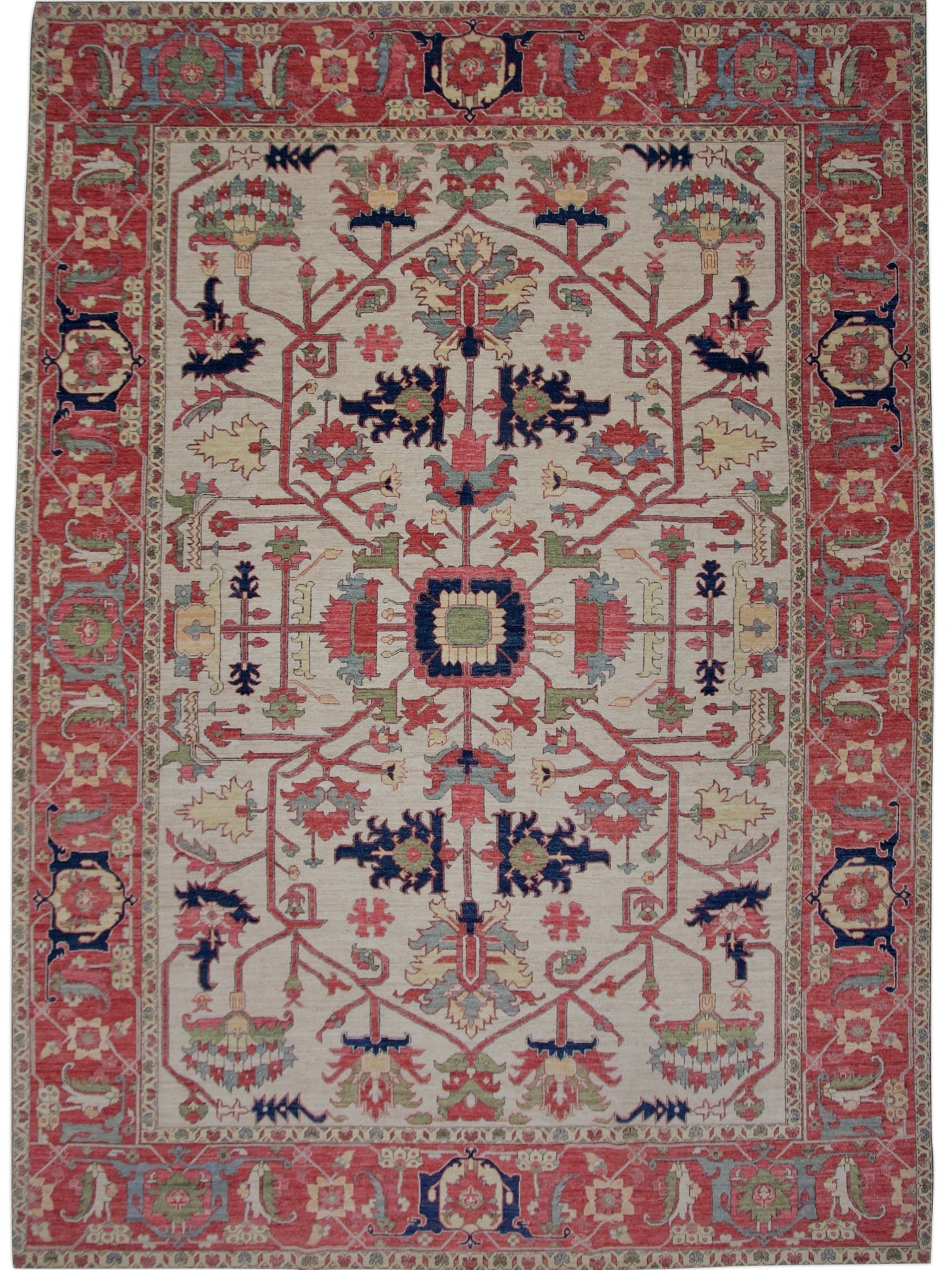 Afghan Heriz (10'03"x14'00") ivory/red