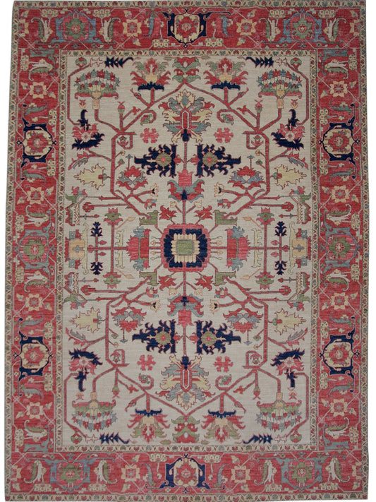 Afghan Heriz (10'03"x14'00") ivory/red