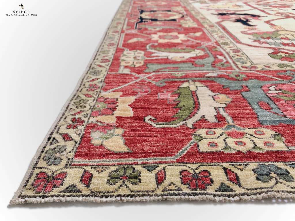 Afghan Heriz (10'03"x14'00") ivory/red