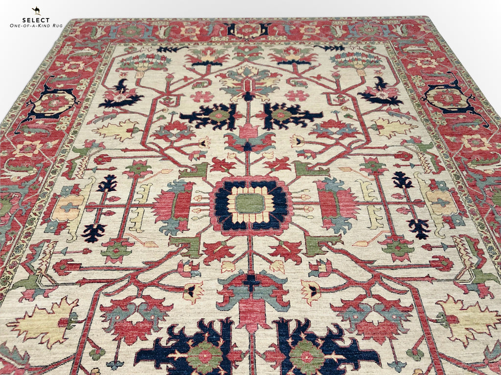 Afghan Heriz (10'03"x14'00") ivory/red