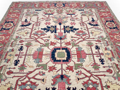 Afghan Heriz (10'03"x14'00") ivory/red