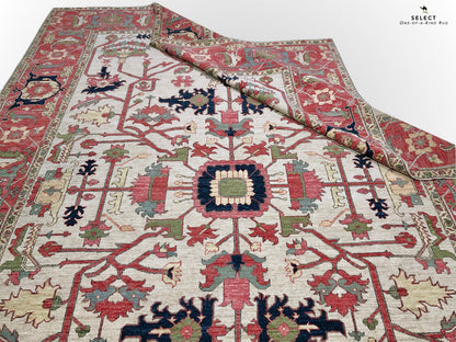 Afghan Heriz (10'03"x14'00") ivory/red