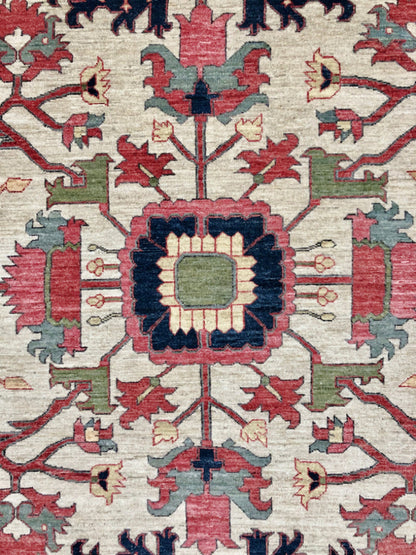 Afghan Heriz (10'03"x14'00") ivory/red
