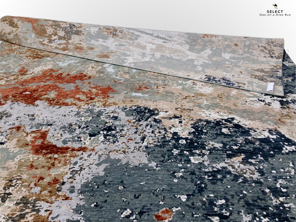 Textured Contemporary (7'11"x9'11") blue/rust