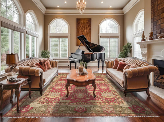 Multi Sizes Hand Knotted LoomBloom Muted Turkish Oushak 100% Wool Traditional Oriental Area Rug Raspberry, Sage Color