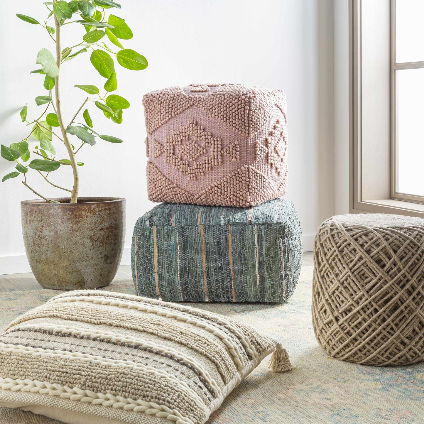 Bellingen Gray Handwoven Textured Pouf