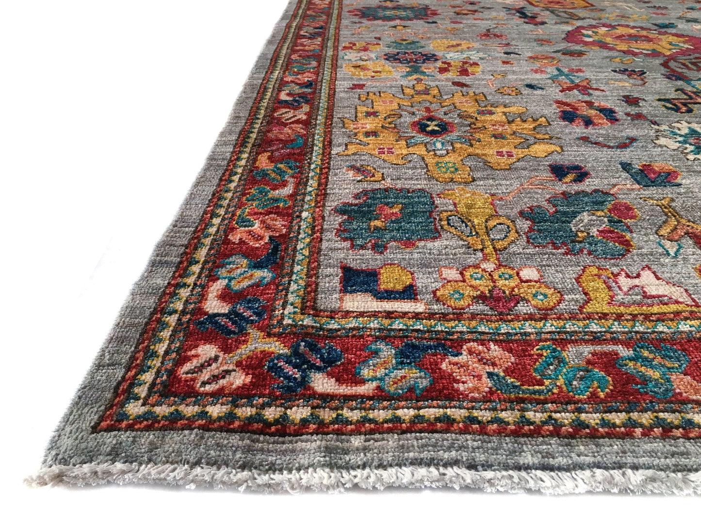 Afghan Oushak (8'11"x12'04") gray/jewel tones