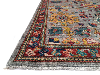 Afghan Oushak (8'11"x12'04") gray/jewel tones