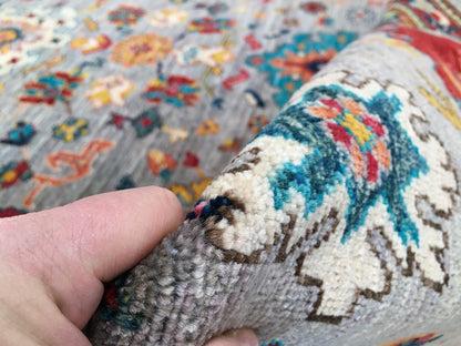 Afghan Oushak (8'11"x12'04") gray/jewel tones