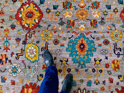 Afghan Oushak (8'11"x12'04") gray/jewel tones