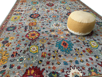 Afghan Oushak (8'11"x12'04") gray/jewel tones