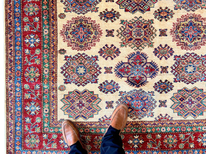 Super Kazak (5'07"x7'09") ivory/red