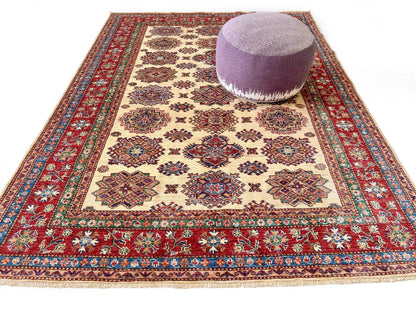 Super Kazak (5'07"x7'09") ivory/red