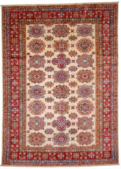 Super Kazak (5'07"x7'09") ivory/red