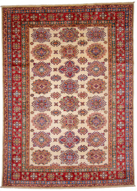 Super Kazak (5'07"x7'09") ivory/red
