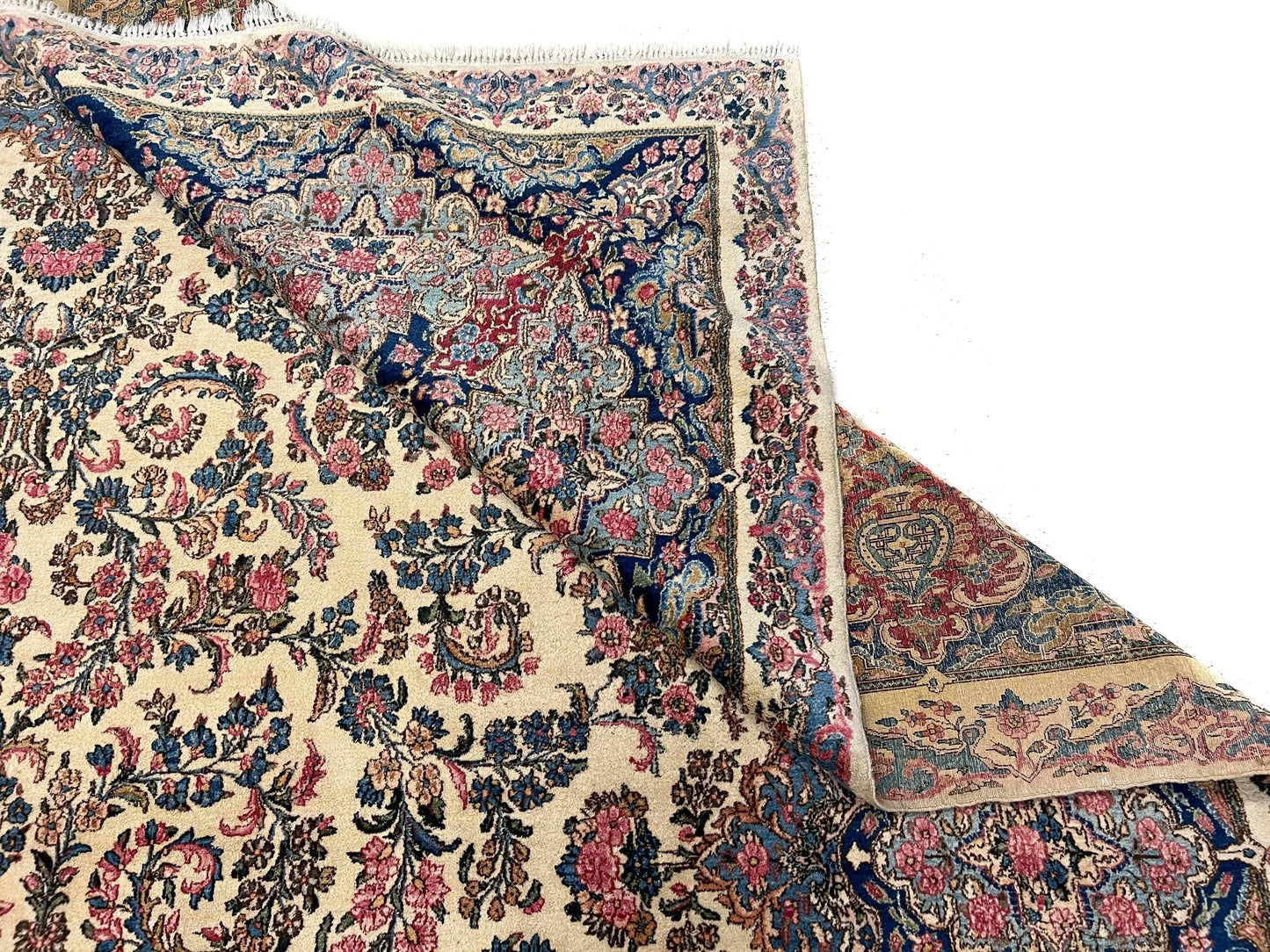 Vintage Persian Kerman (12'09"x21'05") ivory/pastel