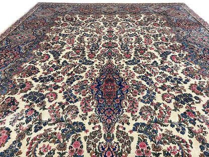 Vintage Persian Kerman (12'09"x21'05") ivory/pastel