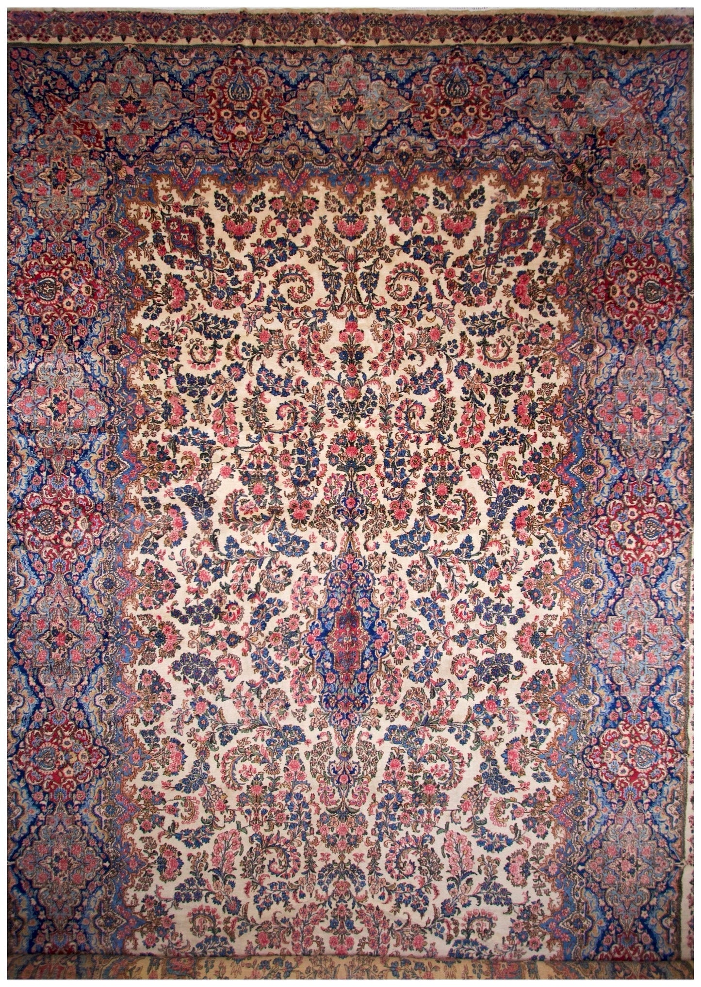 Vintage Persian Kerman (12'09"x21'05") ivory/pastel