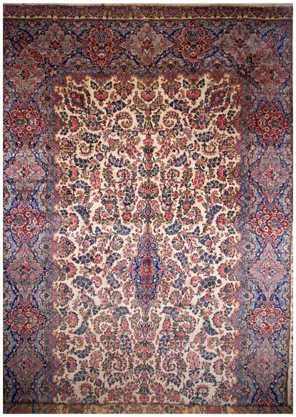 Vintage Persian Kerman (12'09"x21'05") ivory/pastel