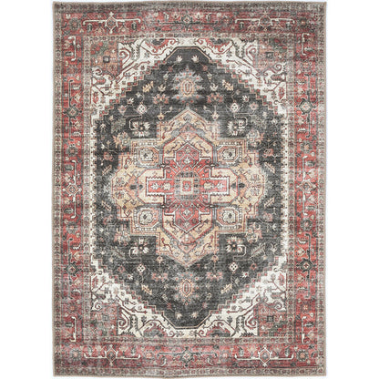 Juana Classic Design Machine Washable in Red & Black Rug