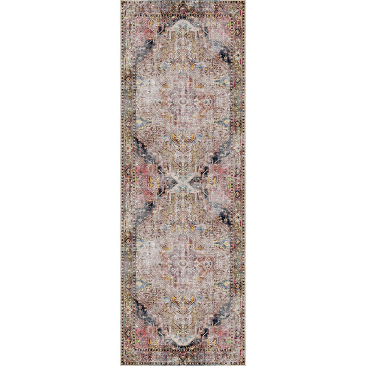 Distressed Vintage Derya in Multicolor : Runner Rug