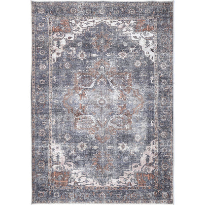 Distressed Vintage Cezanne Area in Grey Rug