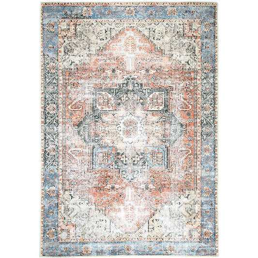 Distressed Vintage Cezanne Terracotta Sky Area in Multicolor Rug