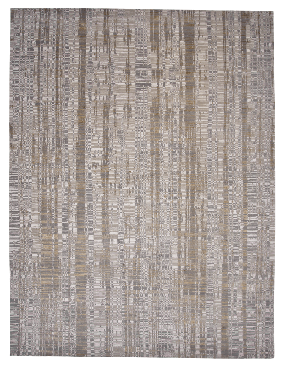 Contemporary Carved Tibetan 9x12 (ivory/gold/gray)