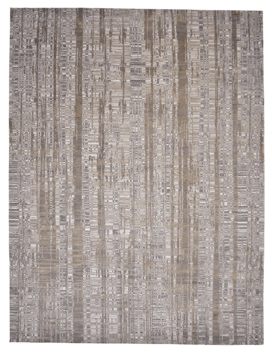 Contemporary Carved Tibetan 9x12 (ivory/gold/gray)