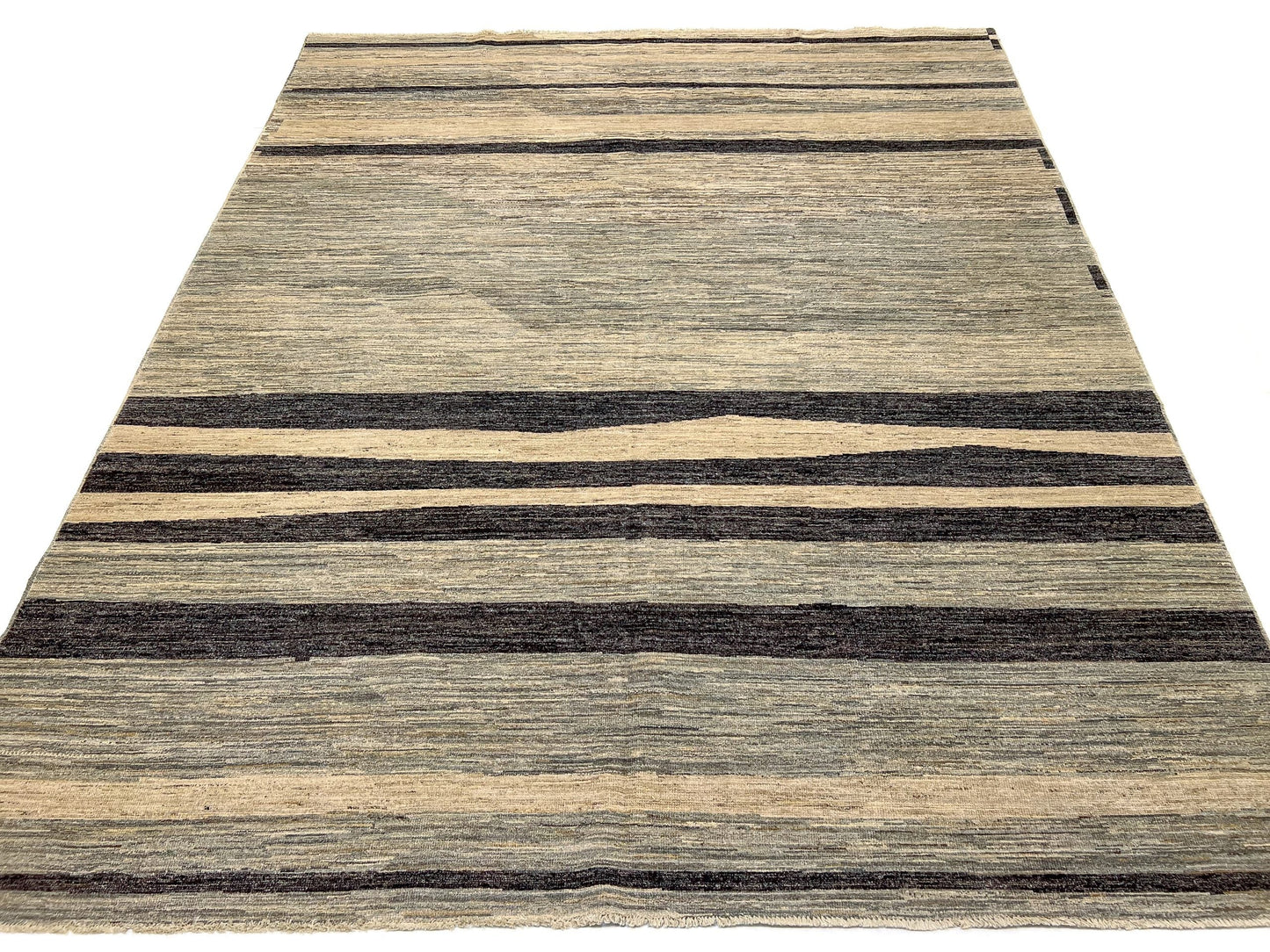 Modern Silk Striped Gabbeh (9'01"x11'11") natural/brown