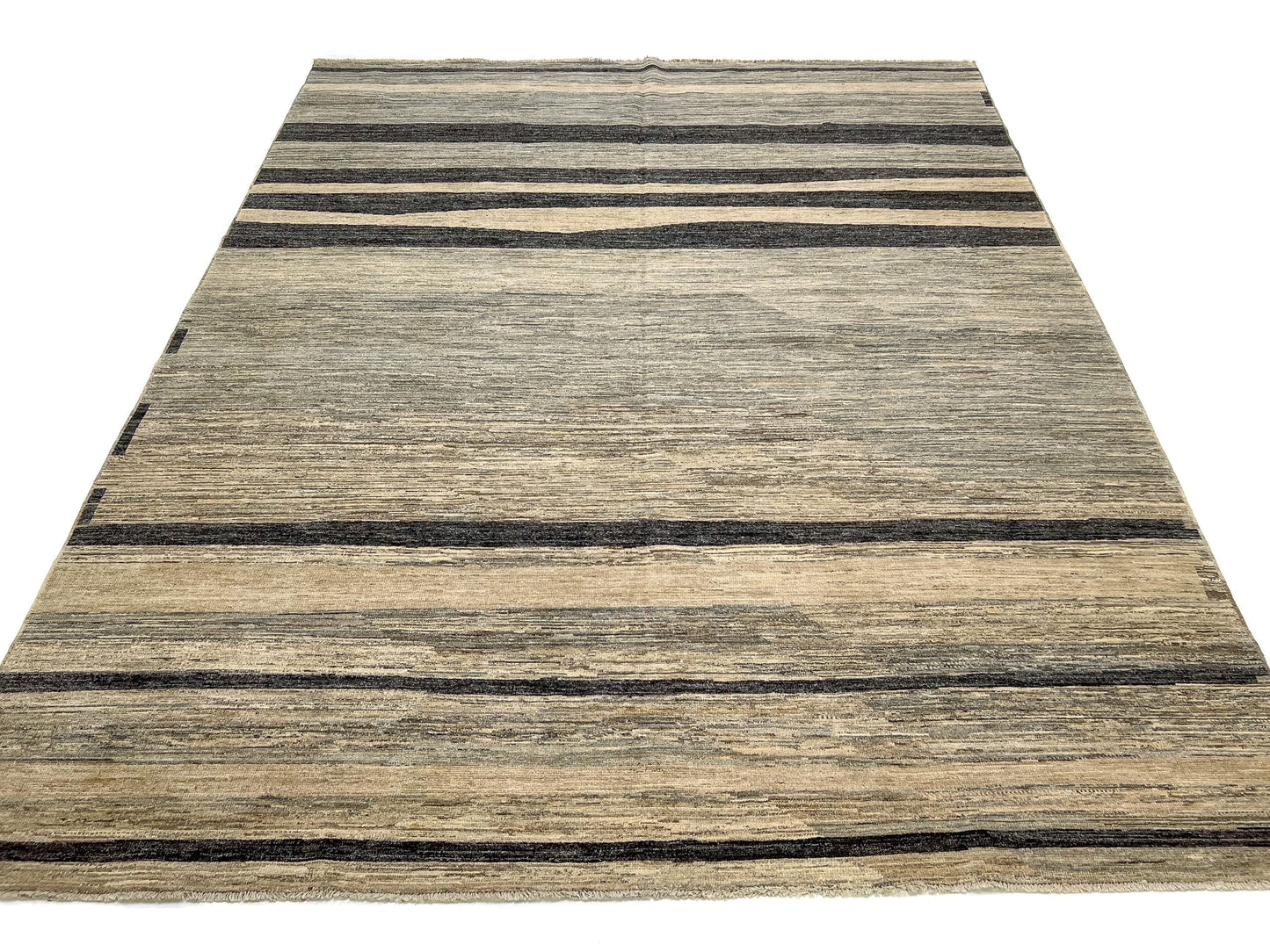 Modern Silk Striped Gabbeh (9'01"x11'11") natural/brown