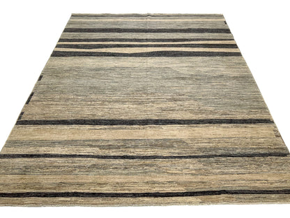 Modern Silk Striped Gabbeh (9'01"x11'11") natural/brown
