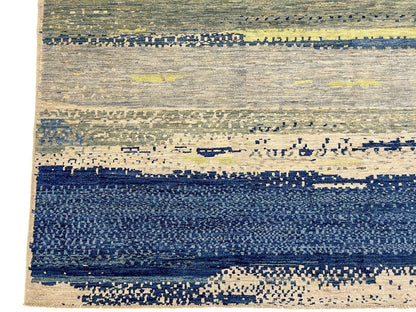 Modern Afghan Gabbeh (9'02"x12'01") blues/green