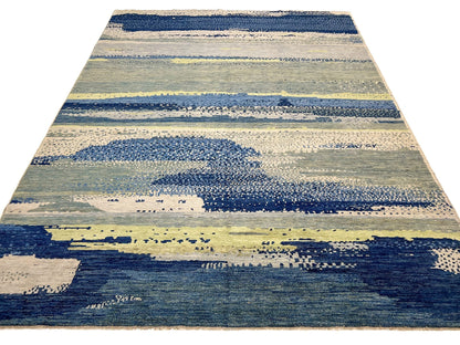 Modern Afghan Gabbeh (9'02"x12'01") blues/green