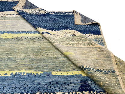 Modern Afghan Gabbeh (9'02"x12'01") blues/green