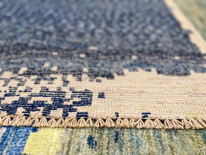 Modern Afghan Gabbeh (9'02"x12'01") blues/green