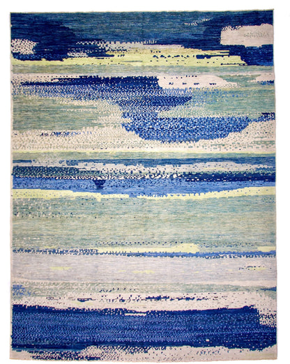 Modern Afghan Gabbeh (9'02"x12'01") blues/green