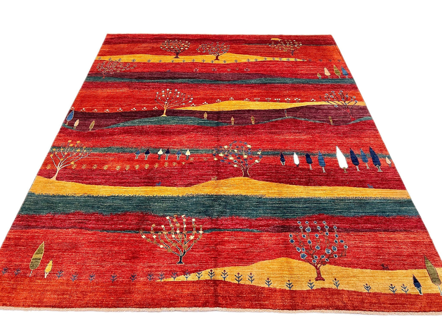 Scenic Afghan Gabbeh (8'03"x9'09") rust/red/dk.green