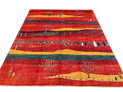 Scenic Afghan Gabbeh (8'03"x9'09") rust/red/dk.green
