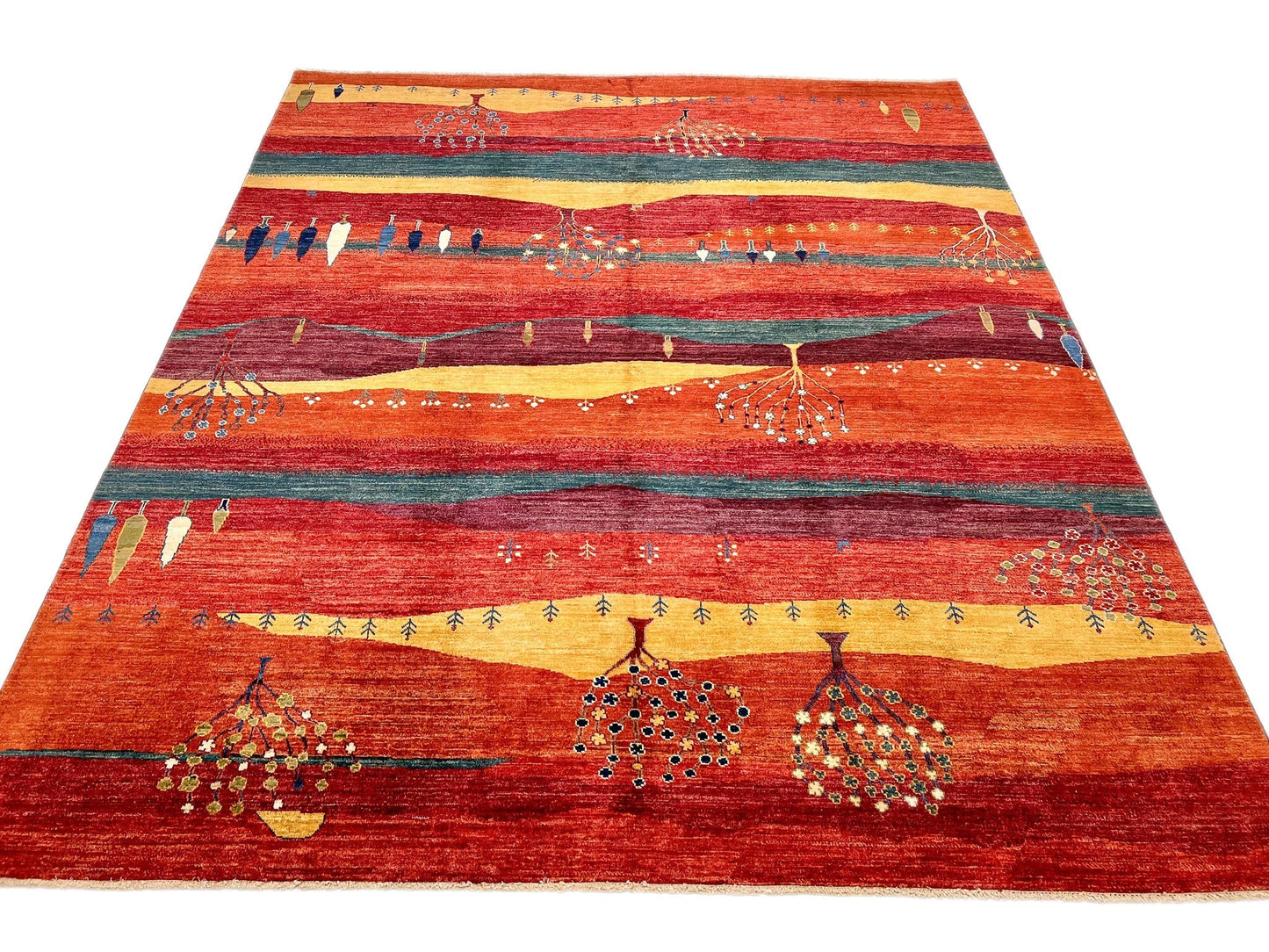 Scenic Afghan Gabbeh (8'03"x9'09") rust/red/dk.green
