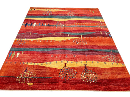 Scenic Afghan Gabbeh (8'03"x9'09") rust/red/dk.green