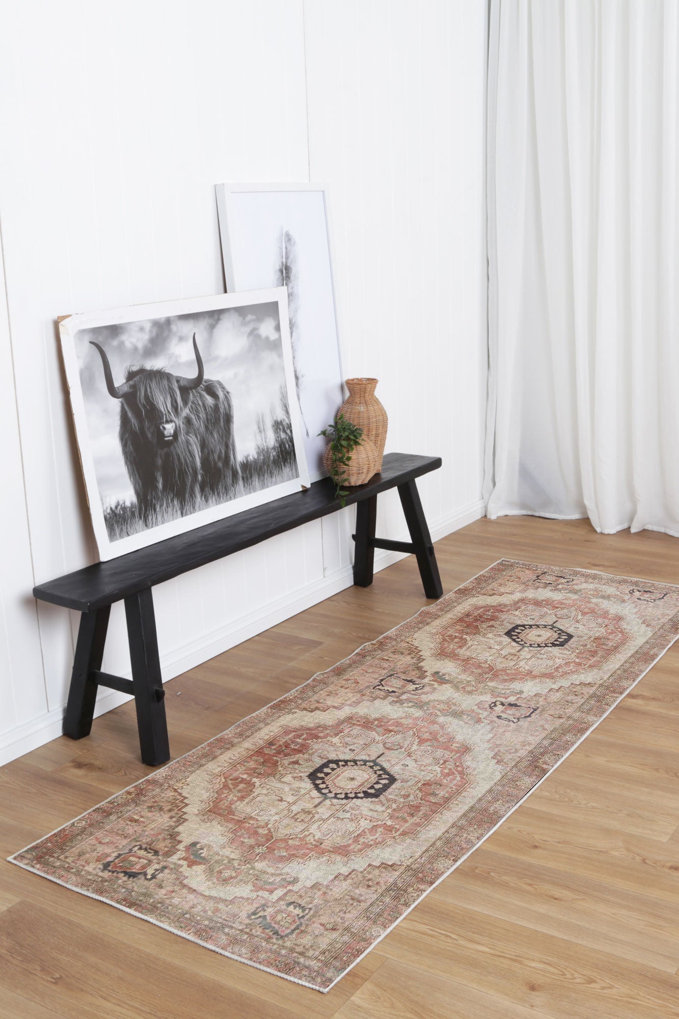 Carmine Vintage Farmhouse Charm in Orange : Runner Rug