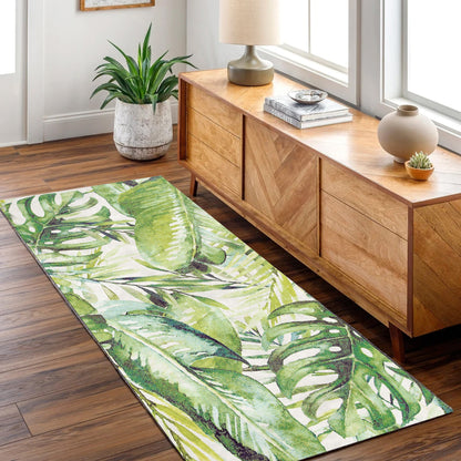 Wild Borneo Gorgeous Leaf Design in Green : Runner Rug