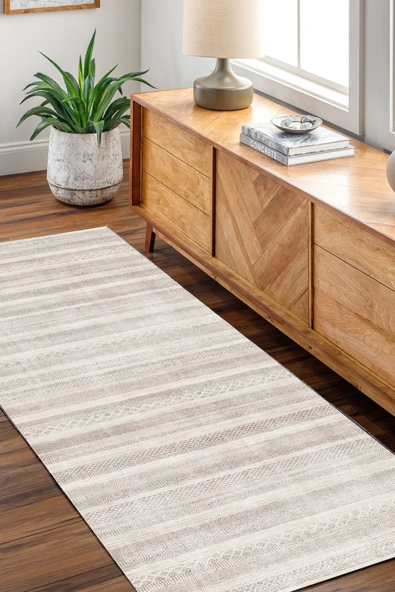 Mojave Lines Desert in Beige : Runner Rug