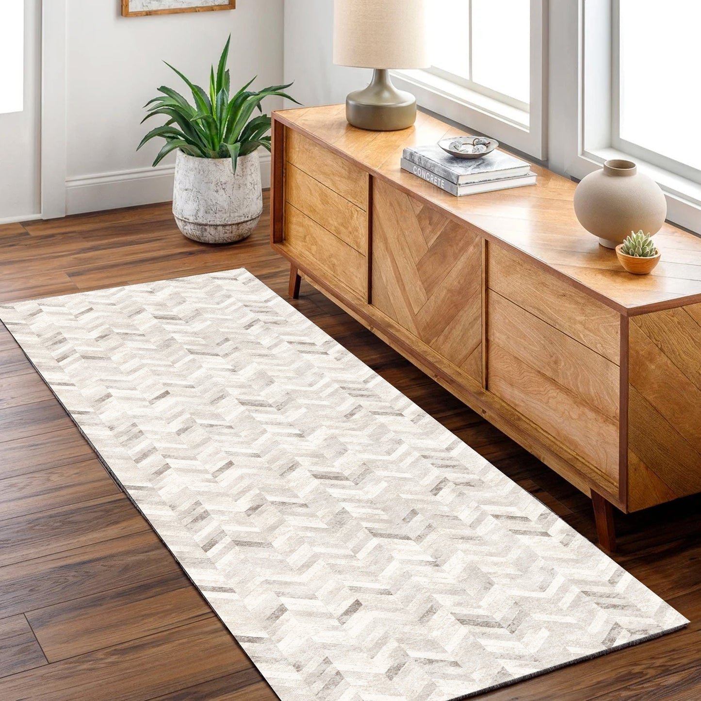 Herring Soft Contemporary Look in Beige : Runner Rug