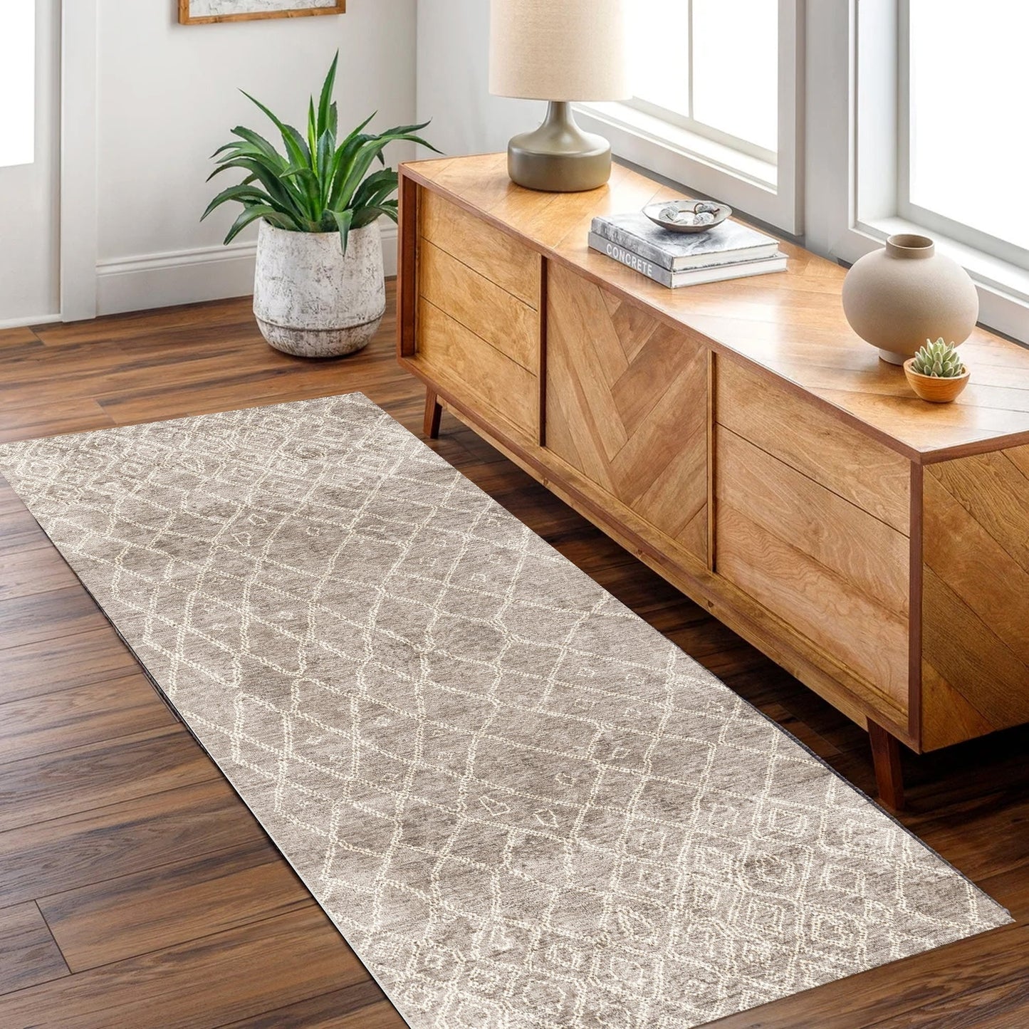Nordic Nahla Vintage Modern in Beige : Runner Rug