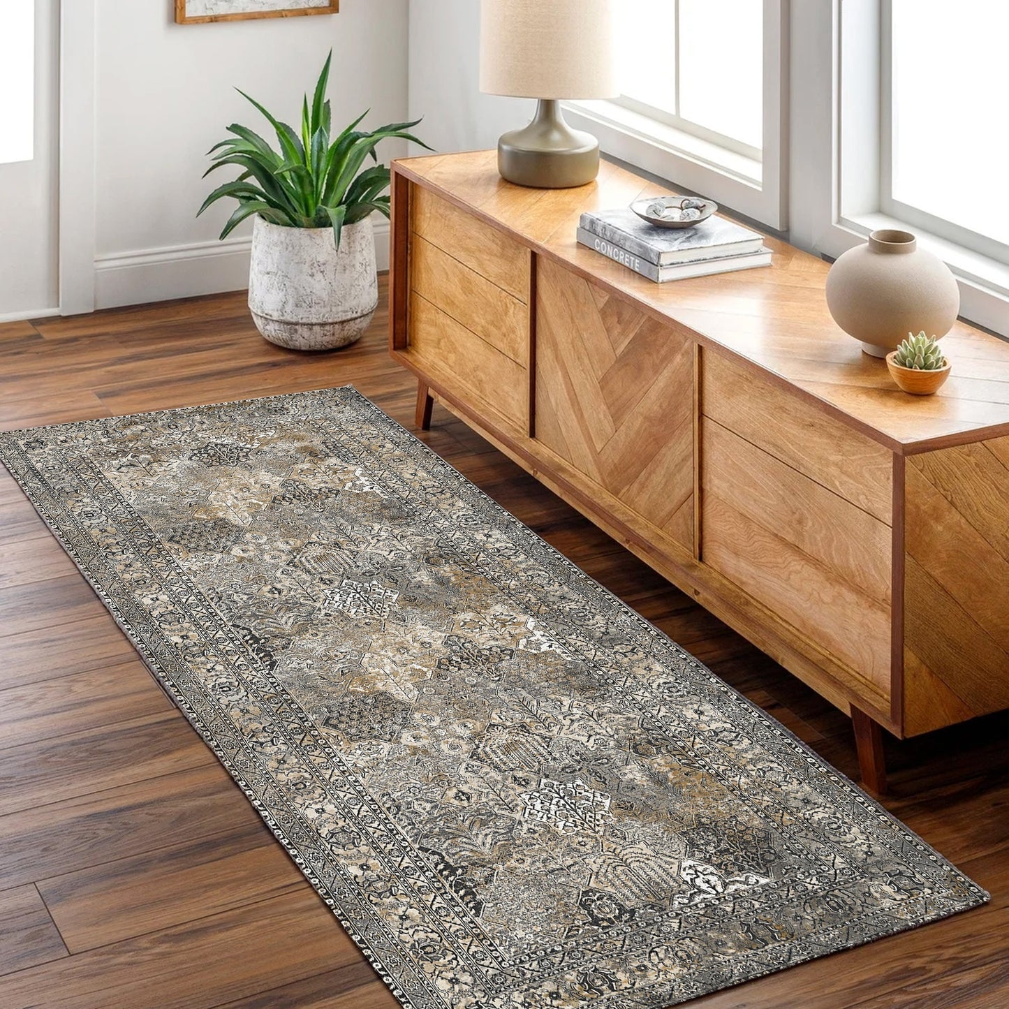 Vintage Tanner Elegance in Natural : Runner Rug