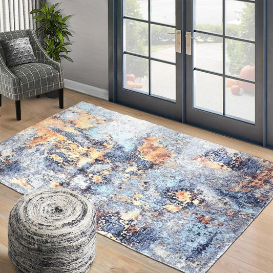 Multi Size Gray, Blue Color Handmade Micro Printed Victoria Design Traditional Oriental Area Rug